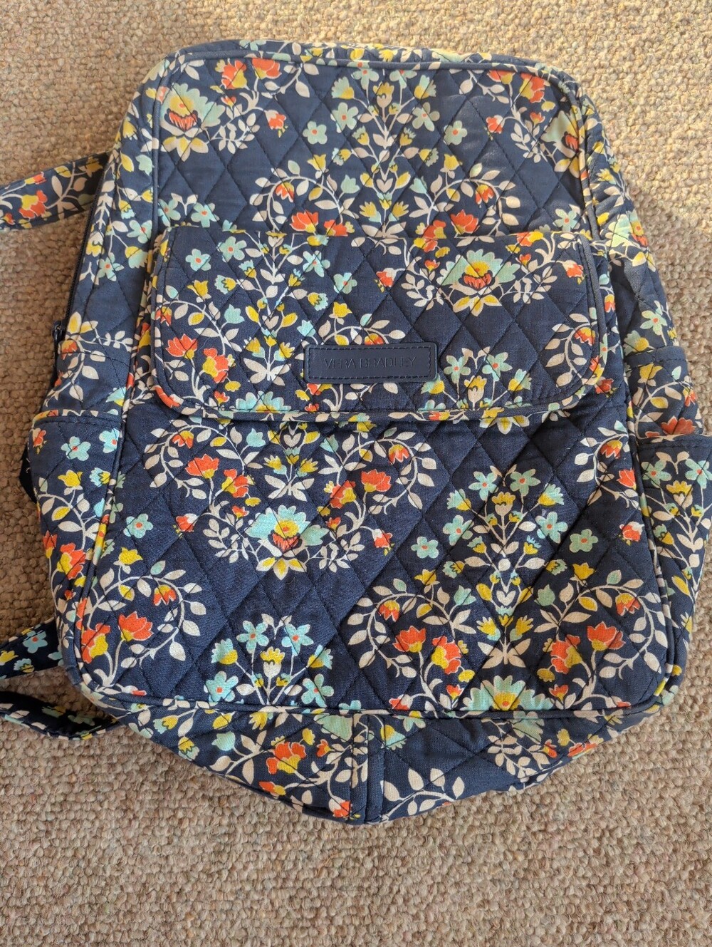Vera Bradley Navy Quilted Chandelier Floral Print Backpack
